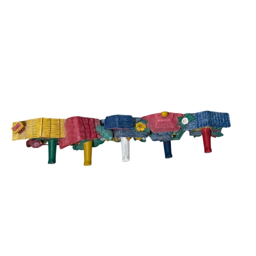 Colorful Birdhouse Wall Hooks Rack Cottage Garden Resin Hanging Organizer 1990s - Picture 2 of 6